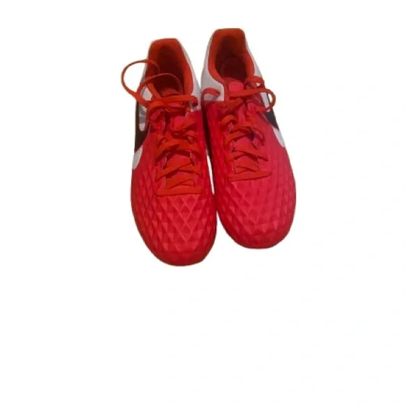 Nike Youth Red and White Soccer Cleats with Black Swoosh - Picture 2 of 3